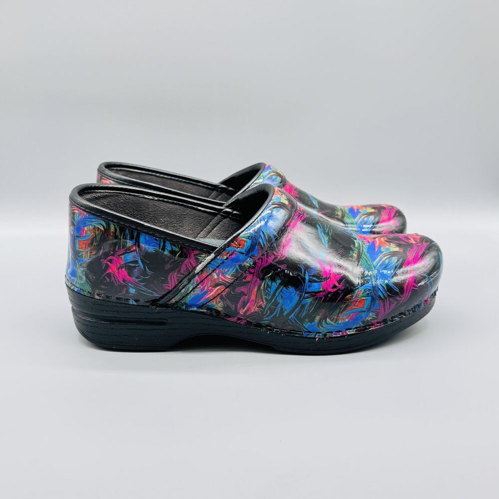 Dansko Shoes Womens 12 Black Multicolor Leather Clogs XP Professional Work Nurse